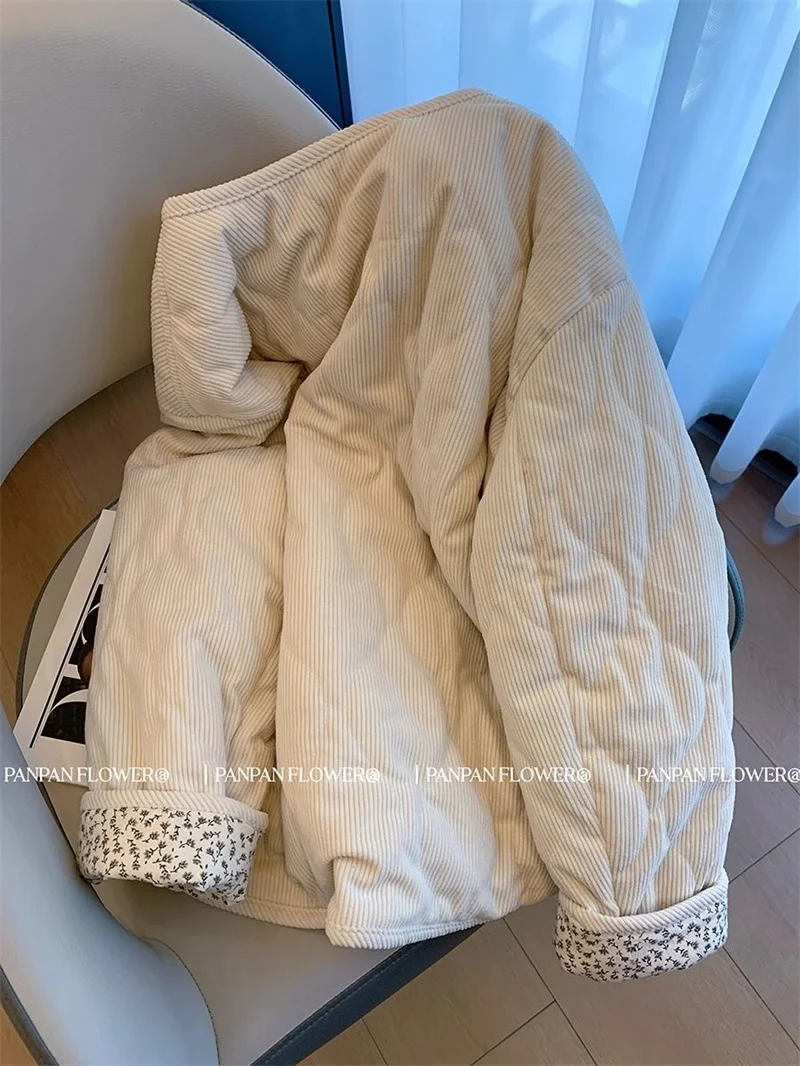 Women's Winter New Arrival Loose And Versatile Flannel Patchwork Print Diamond Grid Cotton Coat With Unique Design Apricot Top