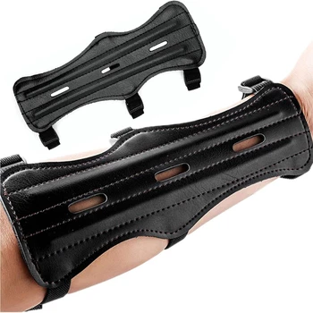Protezione per il braccio in pelle per tiro con l'arco, protezione per l'avambraccio, sicura e regolabile, accessori per caccia, tiro con l'arco e allenamento.