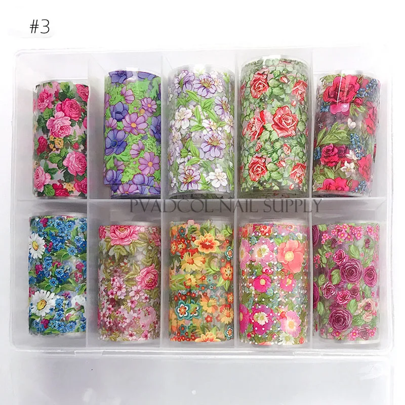 Holographic Flower Nail Foil Floral Foil Nails Nail Art Transfer Foils  Wraps Acrylic Nails Design 10rolls/