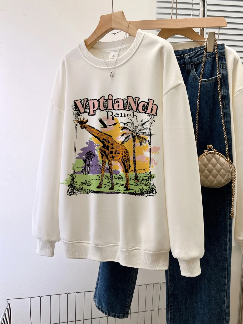 Casual Wool Liner Cotton Sweater for Women, Loose Thick Plush Top, Female Clothing, Letter Pullovers, Autumn and Winter, Design