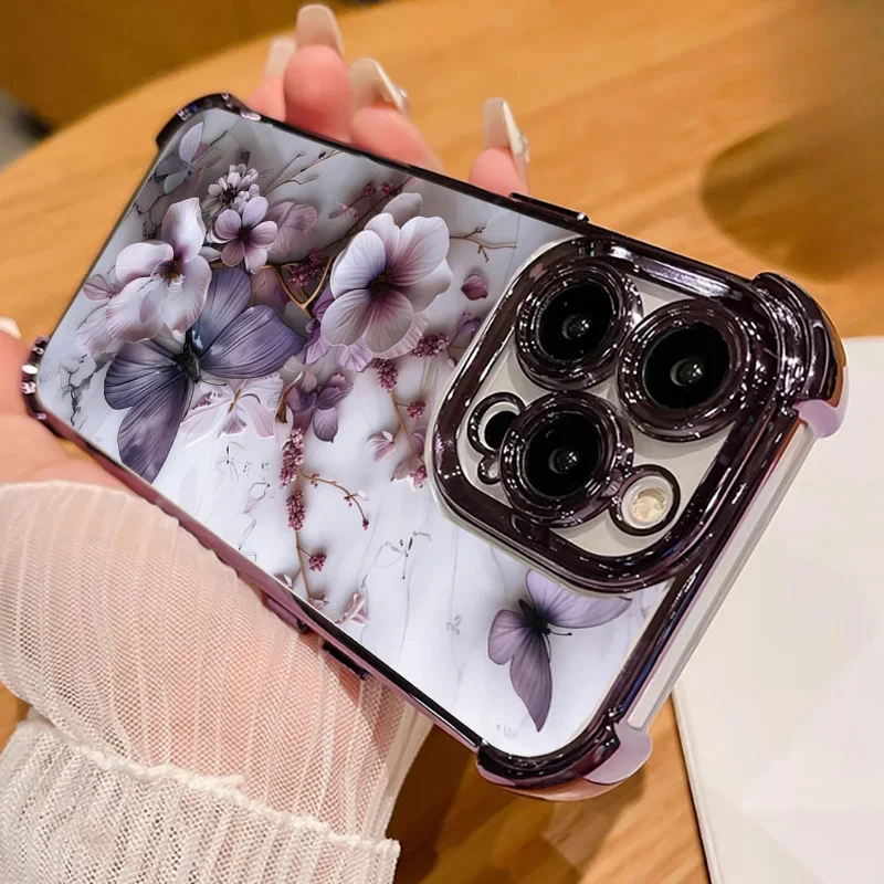 Elegant Flower Butterfly Plating Shockproof Phone Case Cover