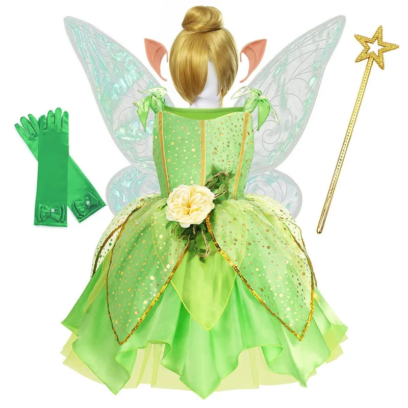 Fancy Girls Flower Fairy Dress Up Kids Princess Dress Wings Halloween Princess Costume Elves Party Tinker Bell Tinkerbell Dress