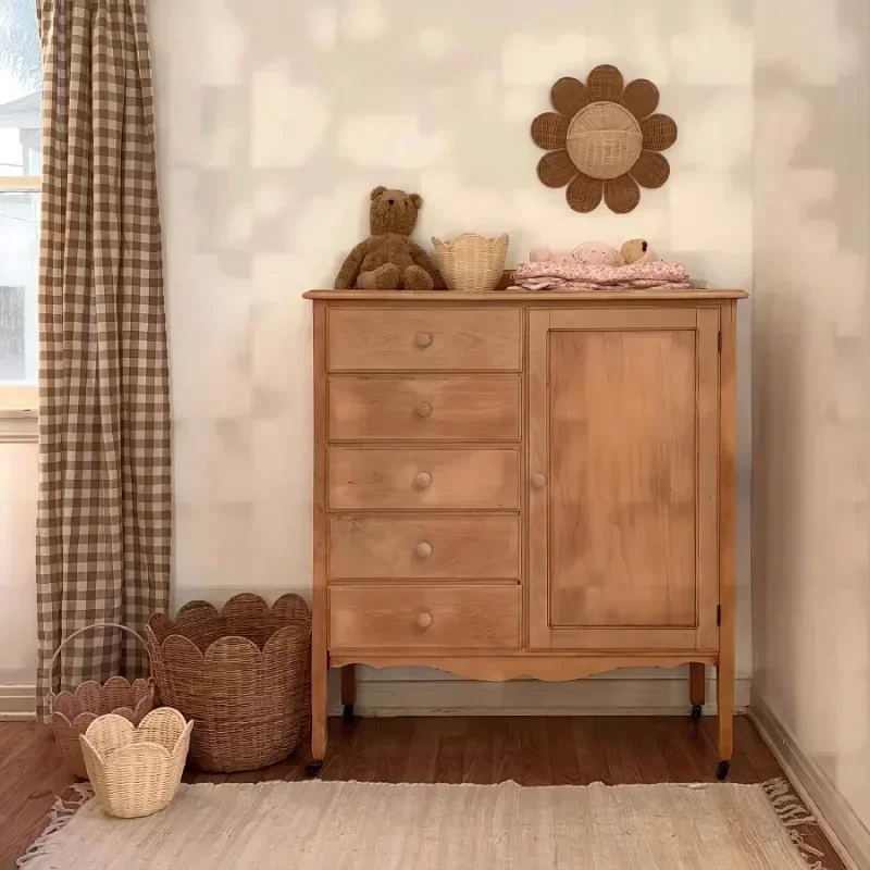 INS Sun Flower Hanging Basket Hand-woven Rattan Kids Room Decoartion Key Sundries Storage Baskets Home Wall Ornaments Props 3