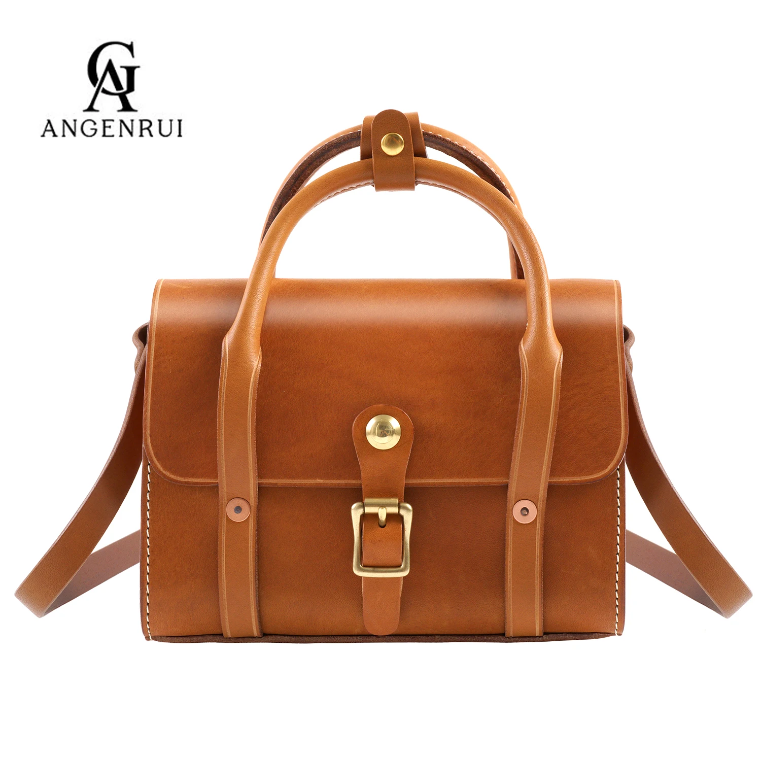 

ANGENGRUI Luxury Leather Vegetable Tanned Cowhide Handmade Women's Bag Classic Handbag Workplace Commuter Bag