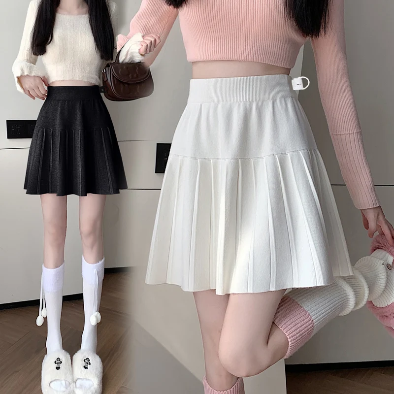 Korean Style Short Maternity Pleated Skirt Autumn Winter Fashion Pregnant Woman Knitted Skirt Adjustable Waist Pregnancy Clothes