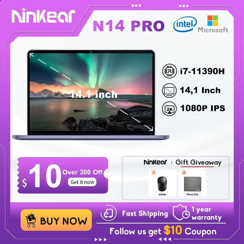 Laptop Ninkear N14 Pro 14 Pollici Ips Full Hd Intel Core I7- 11390H 16Gb Ram + 1Tb Ssd Windows 11 Notebook Ultrabook Computer Portatile