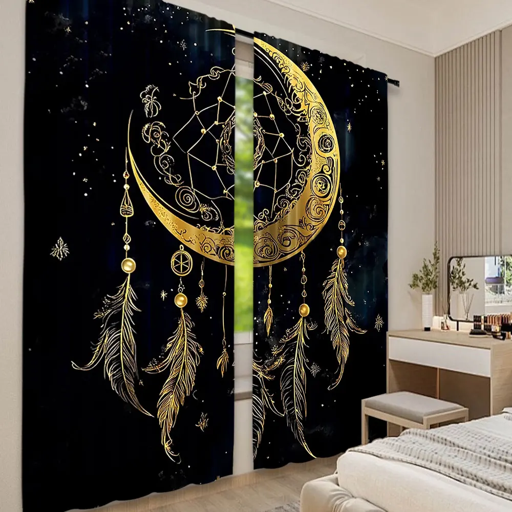2Pcs Boho Moon Curtain Celestial Star Galaxy Starry Sky Tarot Dreamcatcher Curtains Suitable For Bedroom Living Room Dining Room 3