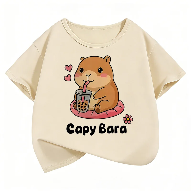 여름 봄 반팔 유니섹스 재미있는 카피바라 동물 디자인 티셔츠 어린이 티셔츠 소년 소녀 캐주얼 탑 티셔츠