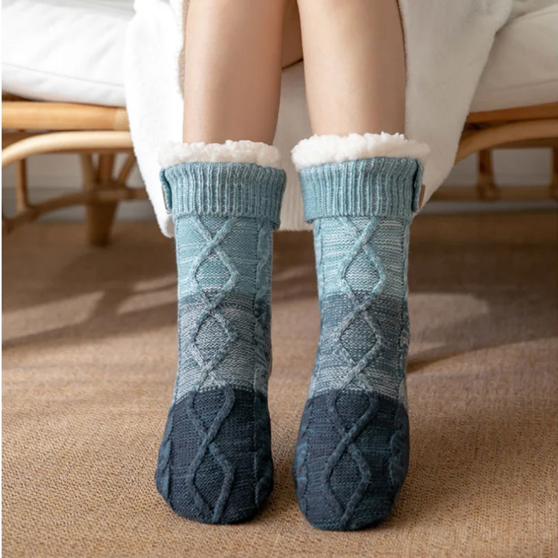 Fuzzy Thermal Socks Fluffy Women Winter warm Plush Soft Non Slip Grip Home Short Floor Comfy ladies Slippers Leisure Sock Female
