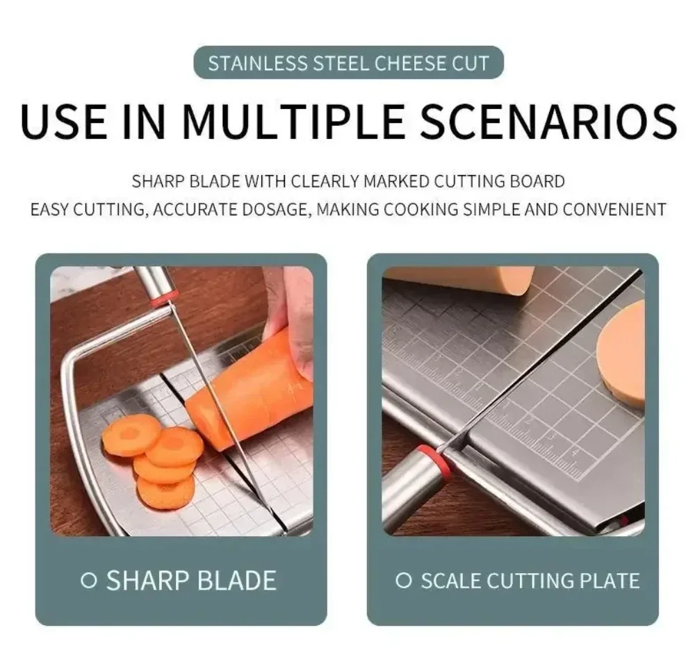 Description Picture 4 of itemCheese Board with Wire Cutter 5.5 Inch Stainless Steel Cheese Slicer Cutter Cheese Wire Cutter with Serving Board