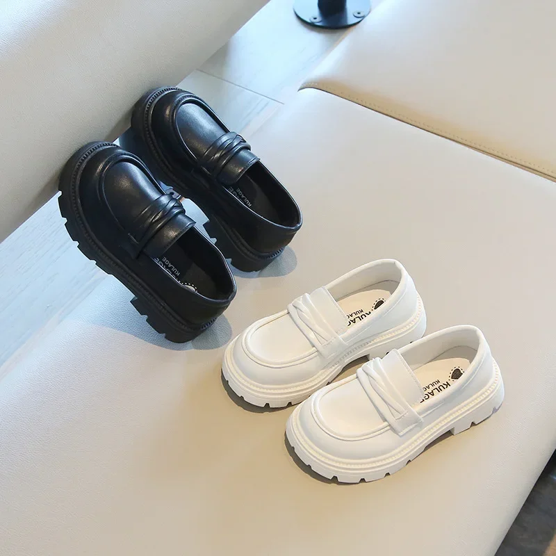 Leather Kids Slip On Shoes Black Casual Loafers