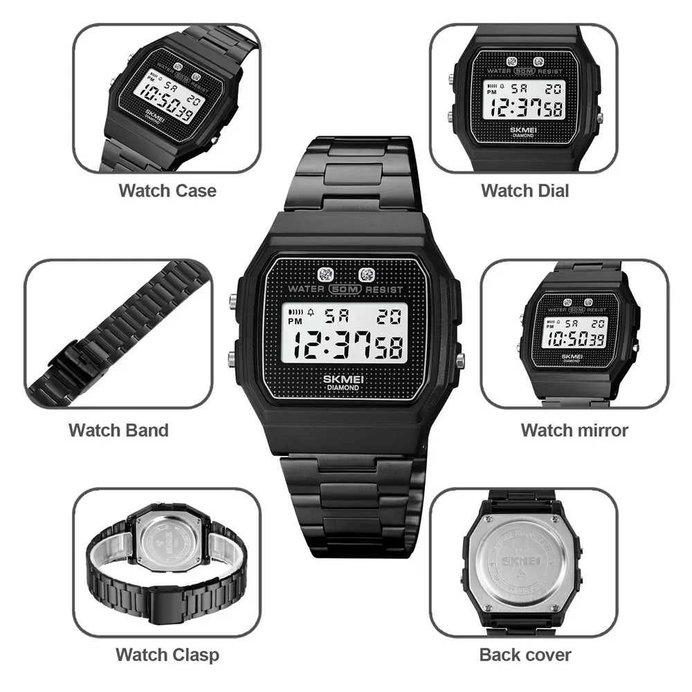 SKMEI 1952 Fashion 5Bar Waterproof Digital Wristwatch military Chronograph Date Week  For Men Alarm Clock reloj hombre Sport Wat 5