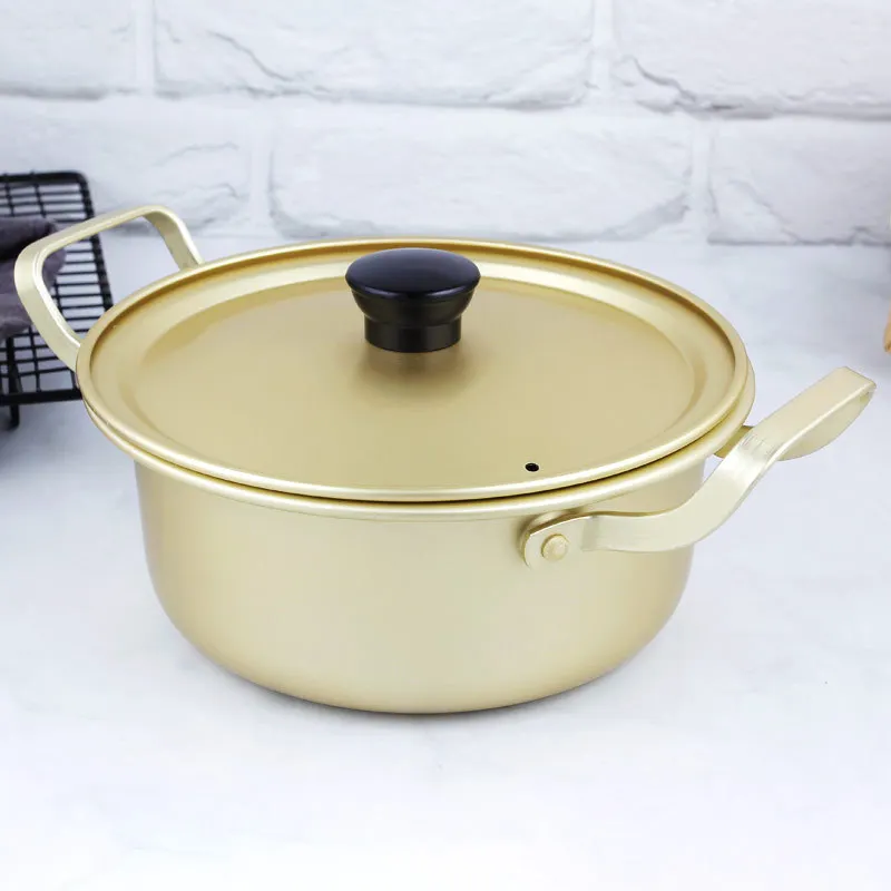 3pcs Korean Instant Noodle Pot Single Bottom Yellow Aluminum Ramen Pot Double Ear Aluminum Soup Milk Small Yellow