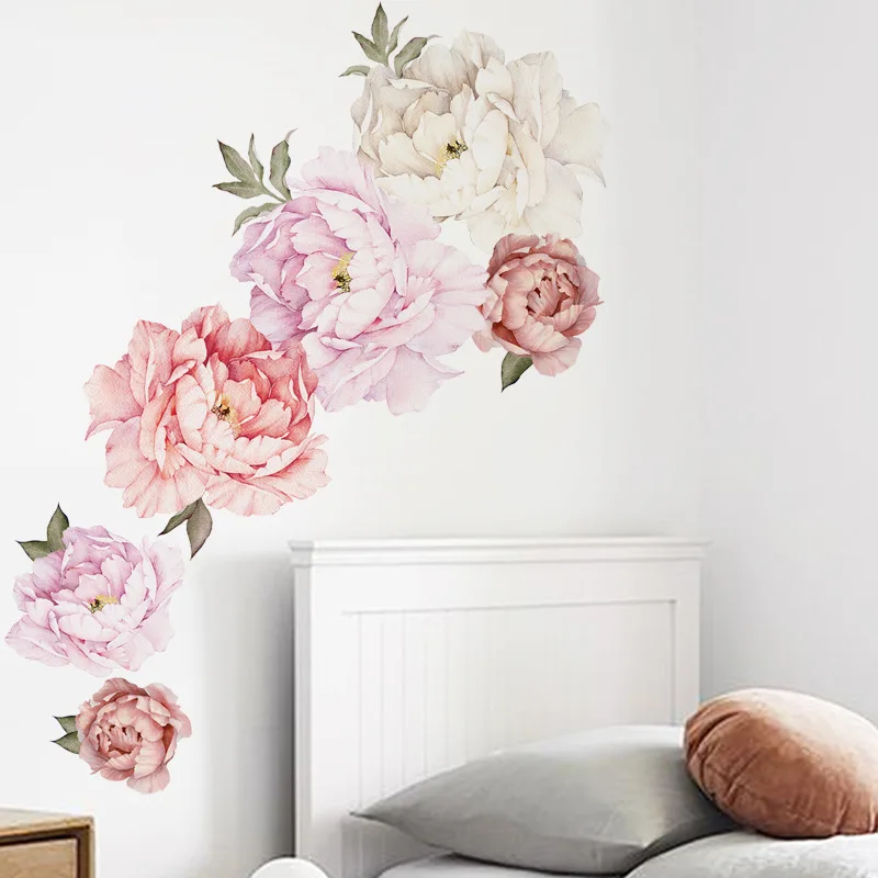 73*73cm New Combination Watercolor Peony Wall Sticker Living Room Sofa TV Background Wall Study Bedroom Self-adhesive Stickers