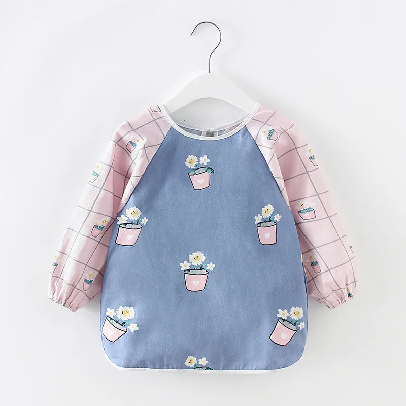 Cute Cartoon Baby Bibs Waterproof Colorful Infant Bib Full Sleeve Gown Children Long Sleeve Apron Coverall Feeding Drawing Bibs baby accessories box