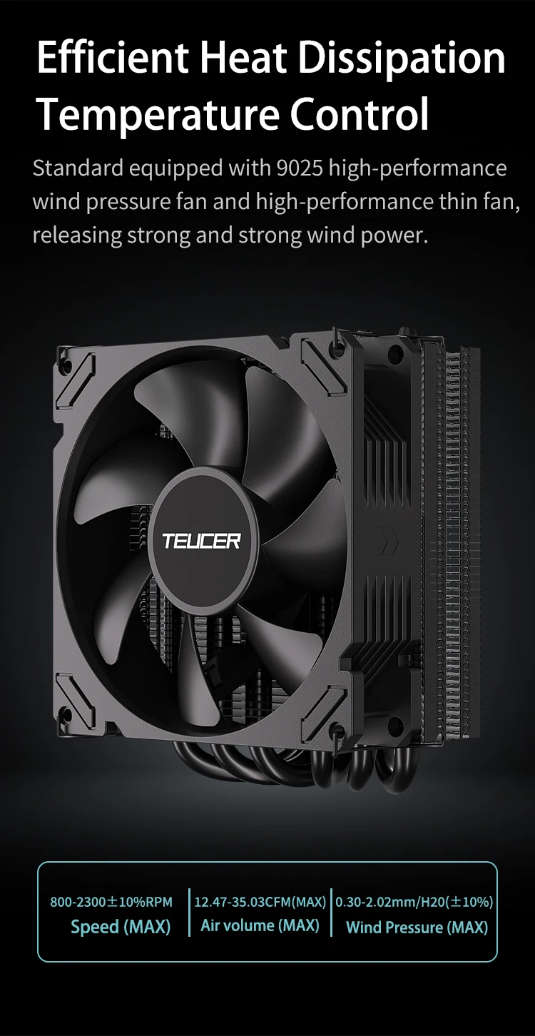 TE-55 Low Profile CPU Cooler 6 Heat-Pipes CPU Air Cooler with 15mm Thickness Sli