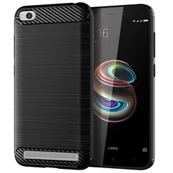 Durable Shockproof Silicone Case with Brushed Carbon Fiber Design - Soft Protective Back Cover Coque s for Redmi 5A (Black)