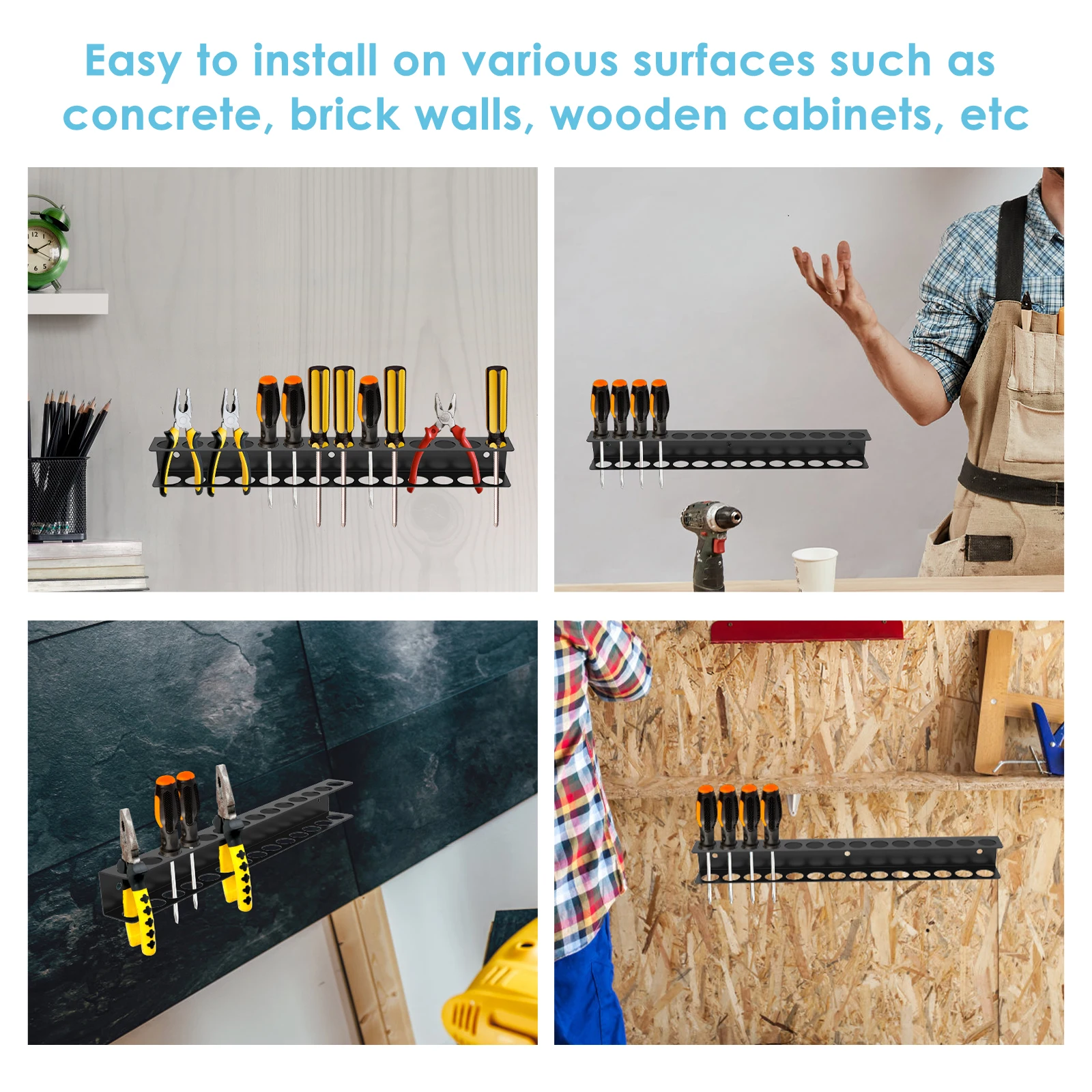 Screwdriver Organizer 14/23 Holes Wall Mounted Screwdriver and Pliers Holder Rustproof Iron Screwdriver Rack Space Saving Wall 4