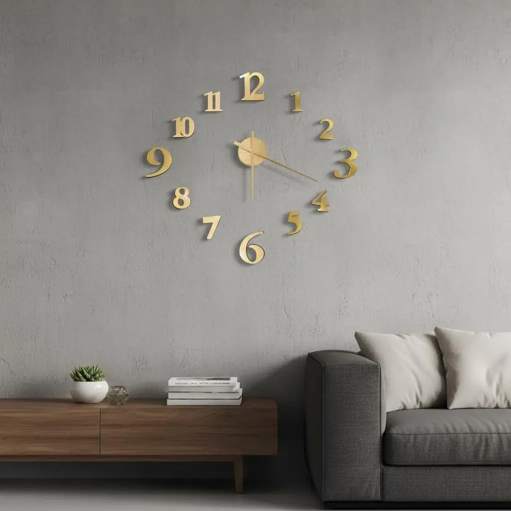 3D-Wanduhr Modernes Design Goldfarben 100 cm XXL, Geeignet für Häuser, Büros und Empfangsbereiche. – Detail 1