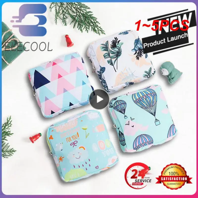 

1~5PCS Women Portable Sanitary Napkin Tampon Storage Bag Cotton Travel Makeup Storage Bag Literary Zipper Coin Purse Sundries