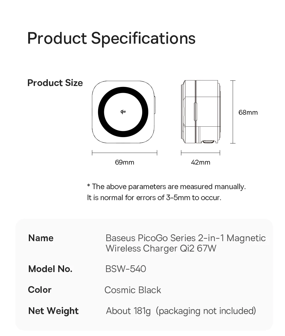 Baseus Qi2 15W Magnetic Wireless Charger For iPhone 16 15 14 13 12 Built in