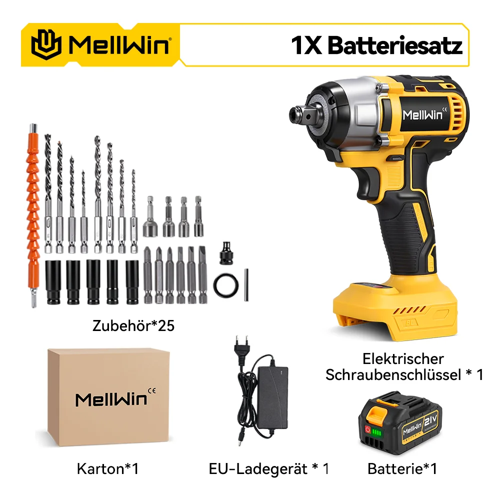 MELLWIN 520N.M Bürstenloser Elektroschraubendreher-Satz 3-IN-1 Akku-Schlagschrauber Elektrischer Bohrschrauber für Makita 18V Akku-Pin – Detail 26