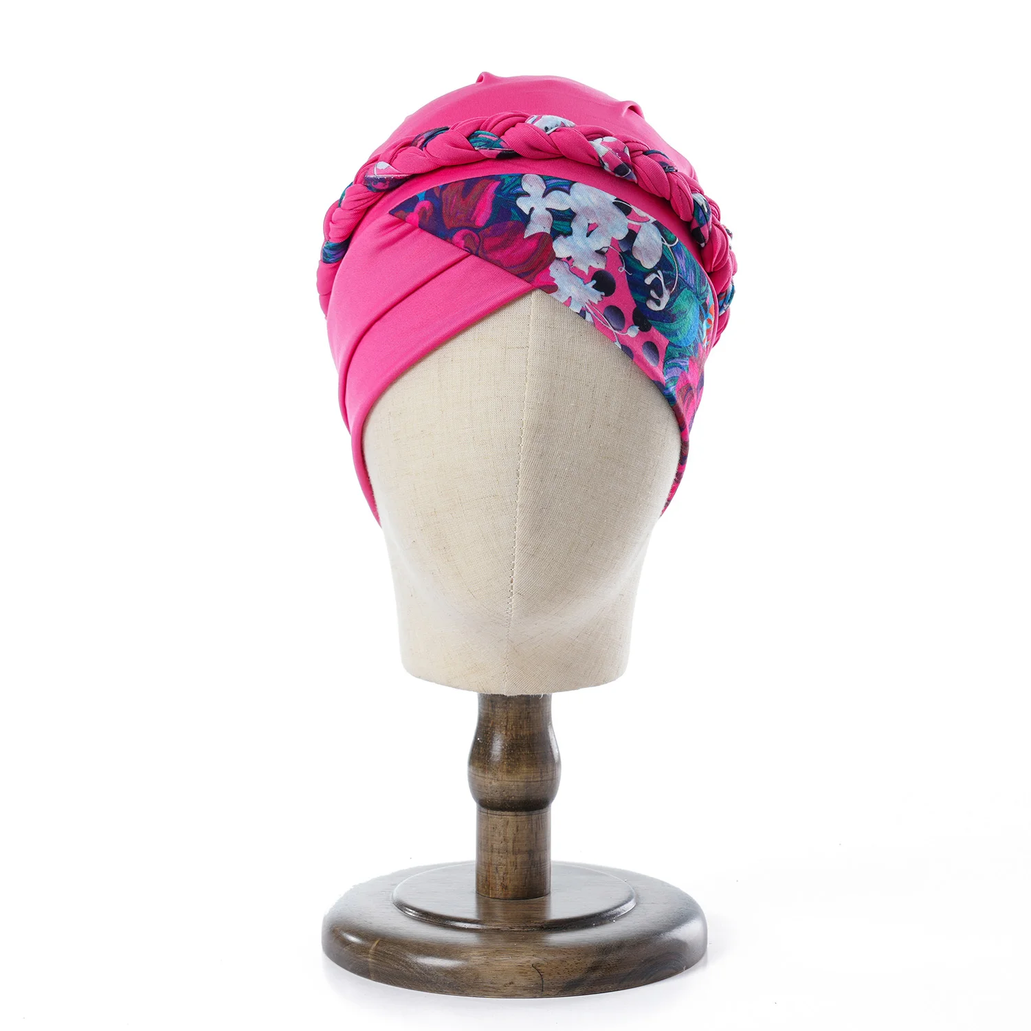 Boho Women Print Muslim Turban Scarf Braid Hijabs Cross Forehead Floral Headwear  Arab Wrap Head Scarf Hair Accessories Hat 4