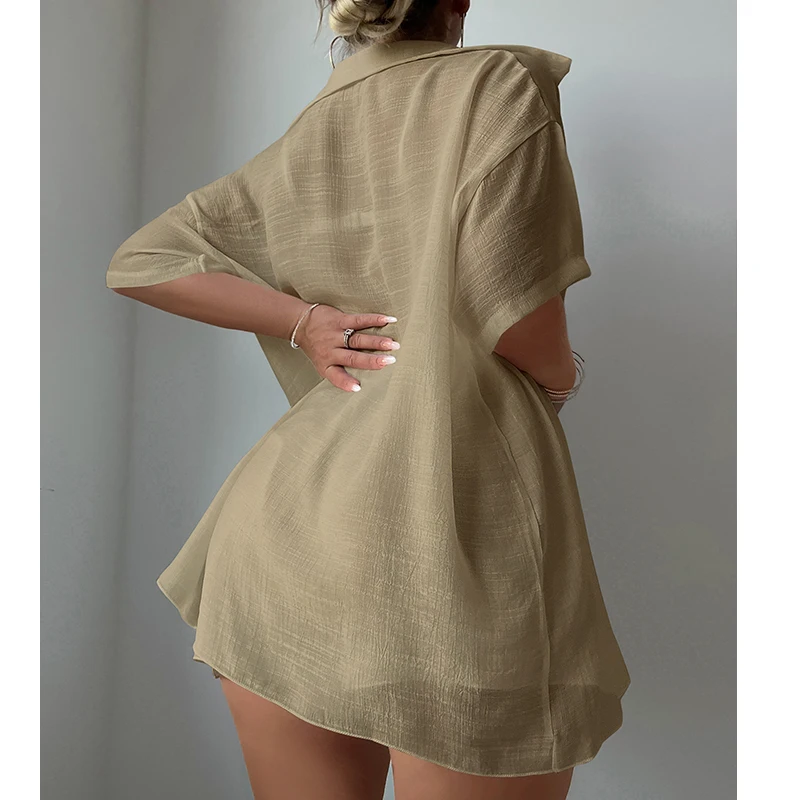 Fashion Button Pocket Shorts Women's Suit Elegant Lapel Short Sleeve 2 Piece Set Casual Simple Vacation Womenswear