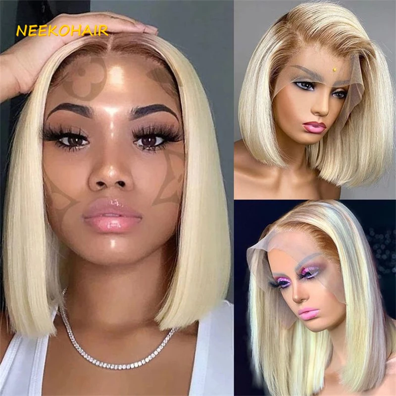 

Short Bob Wigs Honey Blonde Ombre T4/613 150% Density Lace Front Wigs 13x4 Bob Transparent Lace Frontal Human Hair Wig For Women