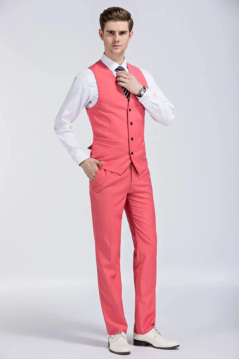 Men Casual Business Solid Color Vest Pants Groom Wedding Dress