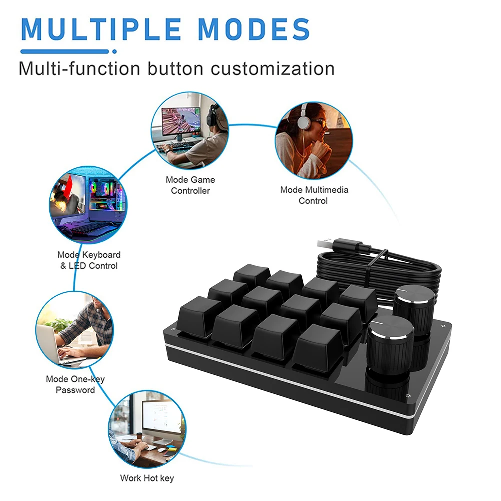 Bluetooth Wireless/USB 12 Key 2 Knob Mechanical Keyboard Gaming Keyboard Shortcut Programmable Keypad Keys Custom Macro 3-9 Key - 6