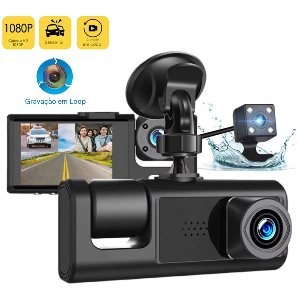 Câmera Dupla para Carro 1080P Frontal e Traseira com Wi-Fi, Gravação HD para Segurança Veicular