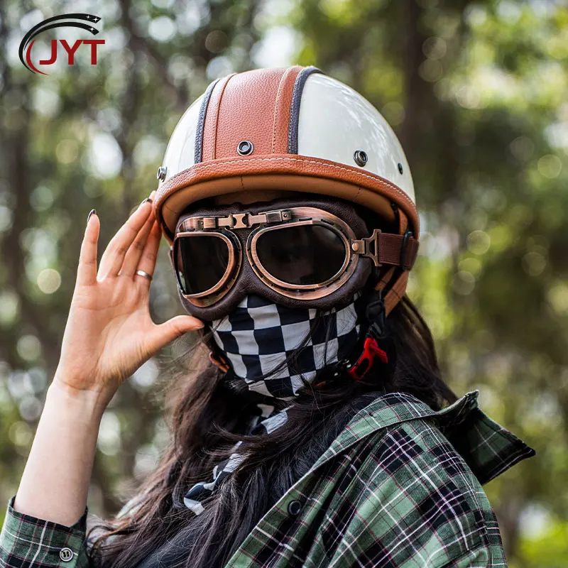 

Half Face Helmet Leather Low Profile Motorcycle Helmets Vintage Motorbike Helmets Men Women Unisex Scooter Cruiser DOT Approved