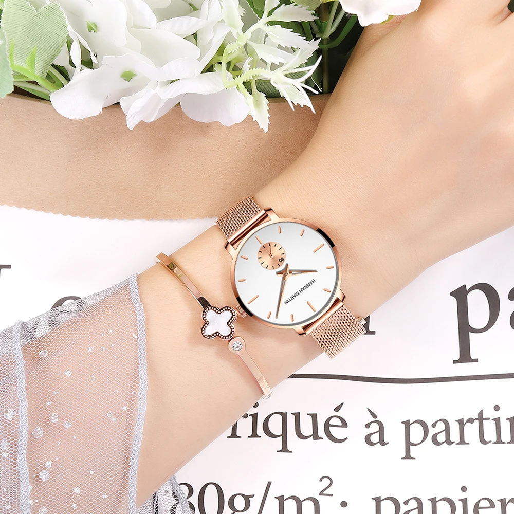 Reloj mujer acero rosa malla Roselin Watches