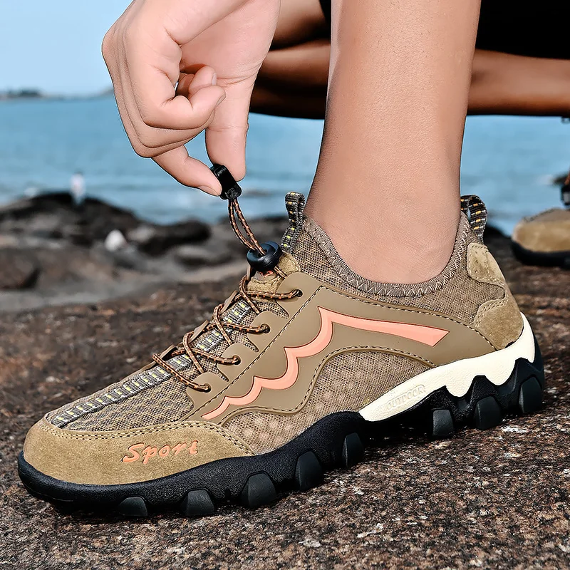 Mountain Trekking Shoes for Men, Breathable Mesh, Hiking Shoes, Outdoor Male Sports Sneakers, Quick-Dry Water Shoes, Summer