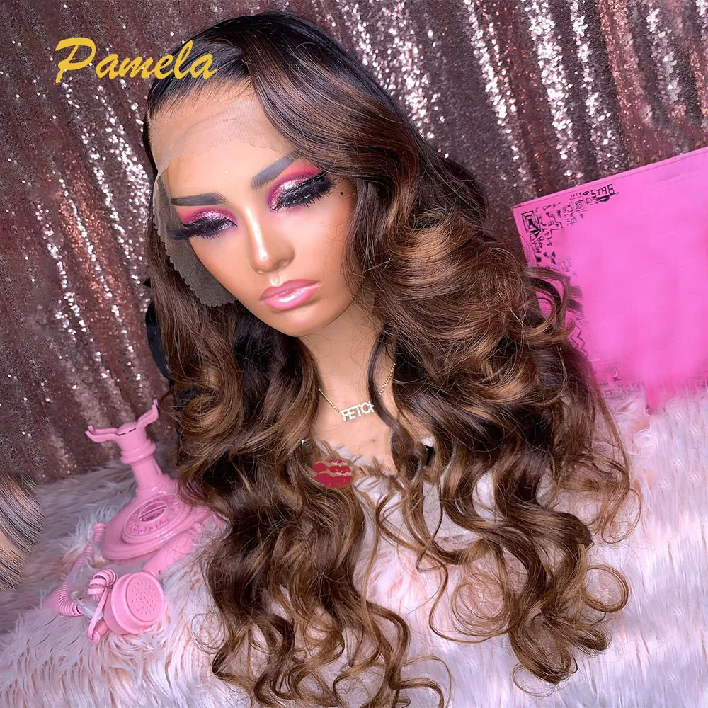 

Honey Blonde Body Wave Ombre 1b 27 Colored 250% Density 13x6 HD Transparent Lace Front Pre Plucked Human Hair Wigs Ready To Go