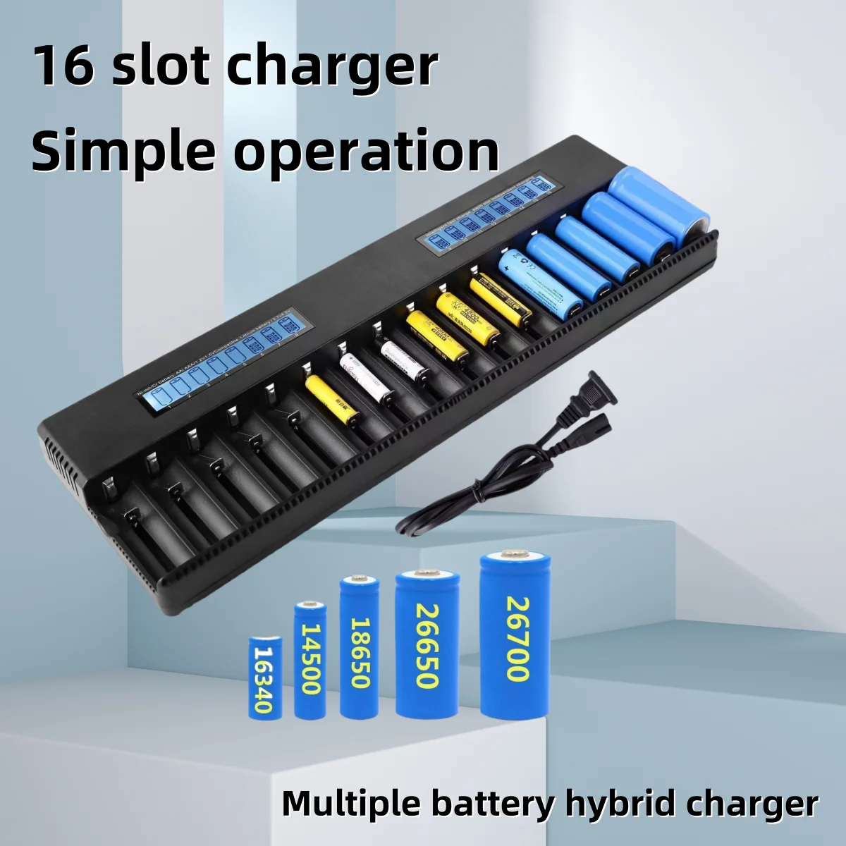 

L16 slot L12 slot Battery Charger for 18650 3.7V Li-ion NiMH 1.2V 16340 3.7V 26650 21700 26700 AA AAA 14500 LDC