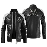 HYUNDAI Logo  Fleece Fur Leather Jacket Men Winter Fashion Zipper Straight Hem Formal Casual Coats Bomber Leather Jacket 2