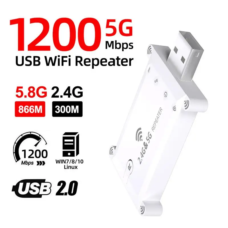 Dual Band Wifi Extender Repeater Amplificador de Sinal Portátil sem Fio Wifi Booster Fonte de Alimentação Usb Ampla Cobertura 5g 1200m