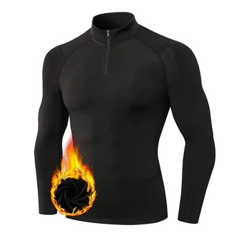 Zipper Thermal Compression Shirts for Men Winter Warm Fleece Lined Athletic Baselayer Tops for Ski Running Cycling Gym Workout 1