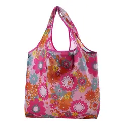 Eco - friendly Foldable Reusable Shopping Tote Bag - Large Capacity (Pink flower)