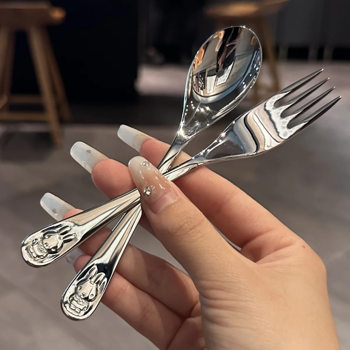 

Cartoon Spoon Anime Miffys Kawaii Creative Children's Dessert Spoon Kawaii Cute Stainless Steel Fruit Fork Birthday Gift