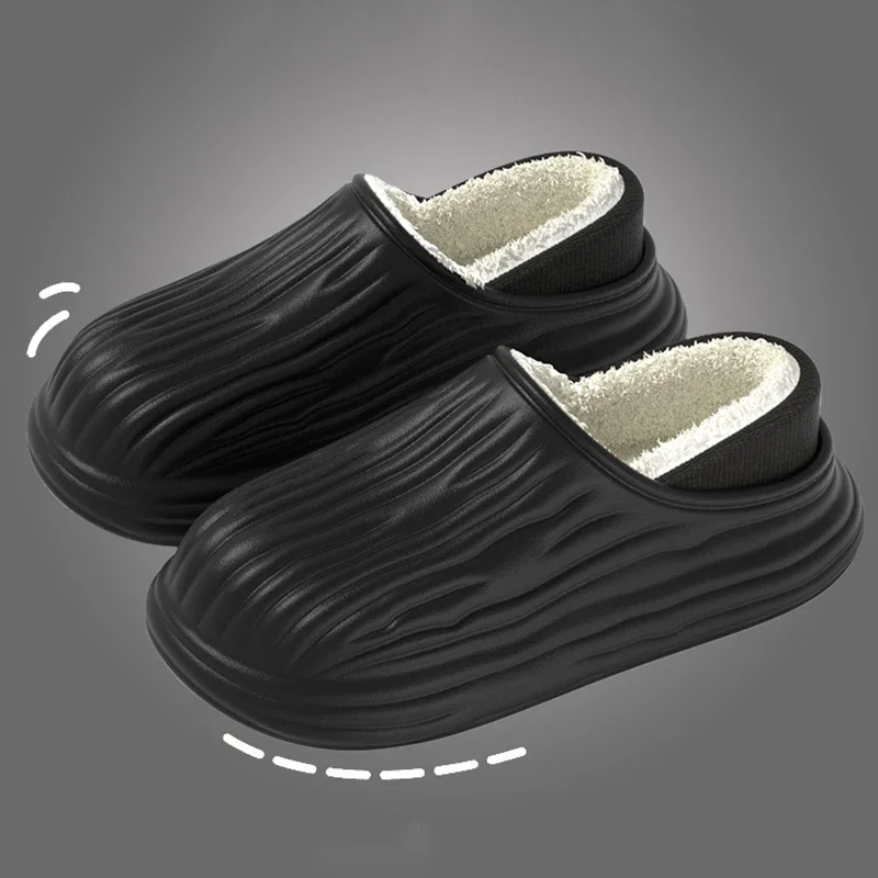 Waterproof Eva Indoor Cotton Slippers Women 2025 Winter Warm Plush Lining Home Slippers Woman Non Slip Flat Heels House Shoes