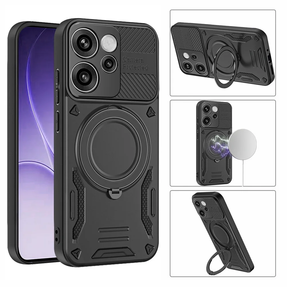 Magnetic Adsorption Phone Case with Metal Ring Holder and MagSafe Compatibility