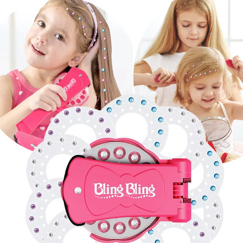 DIY Diamond Makeup Set Flashing Girl Hair Tool Beauty Fashion Pretend Play Toy Sticker Headwear Hair Gift for Girl Kids