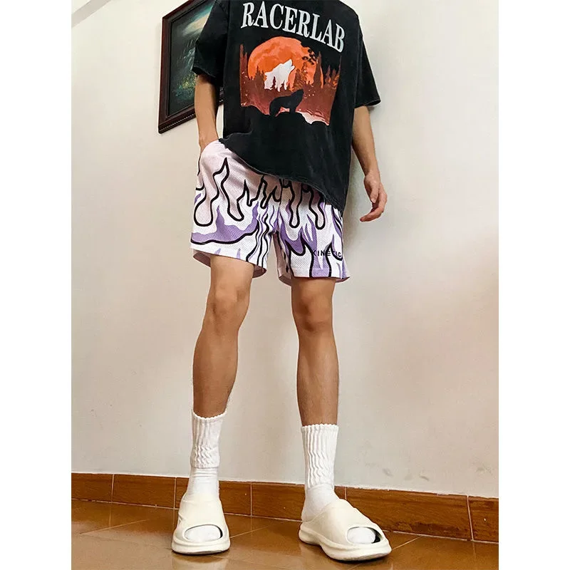 KI Fire Link Summer American Style Basketball Shorts Men's Sports Quick Dry Breathable Running Fitness Training Ball Pants