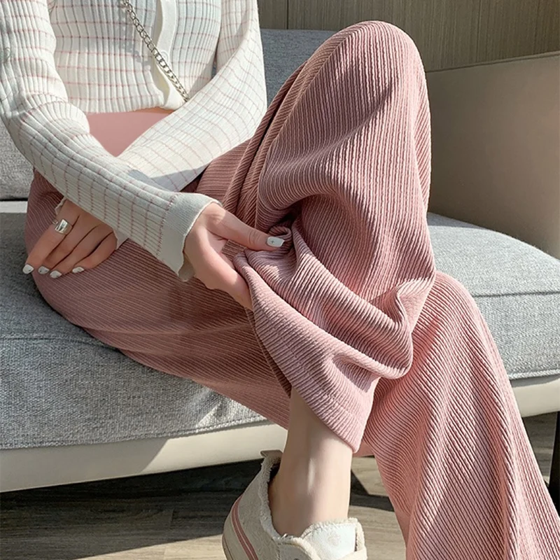 Stretched Maternity Belly Trousers Long Loose Casual Pregnant Woman Wide Legs Empired Pants Plus Size Pregnancy Striped Pants