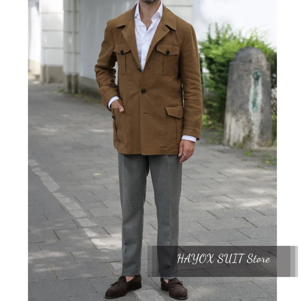 30s brown linen hunting jacket