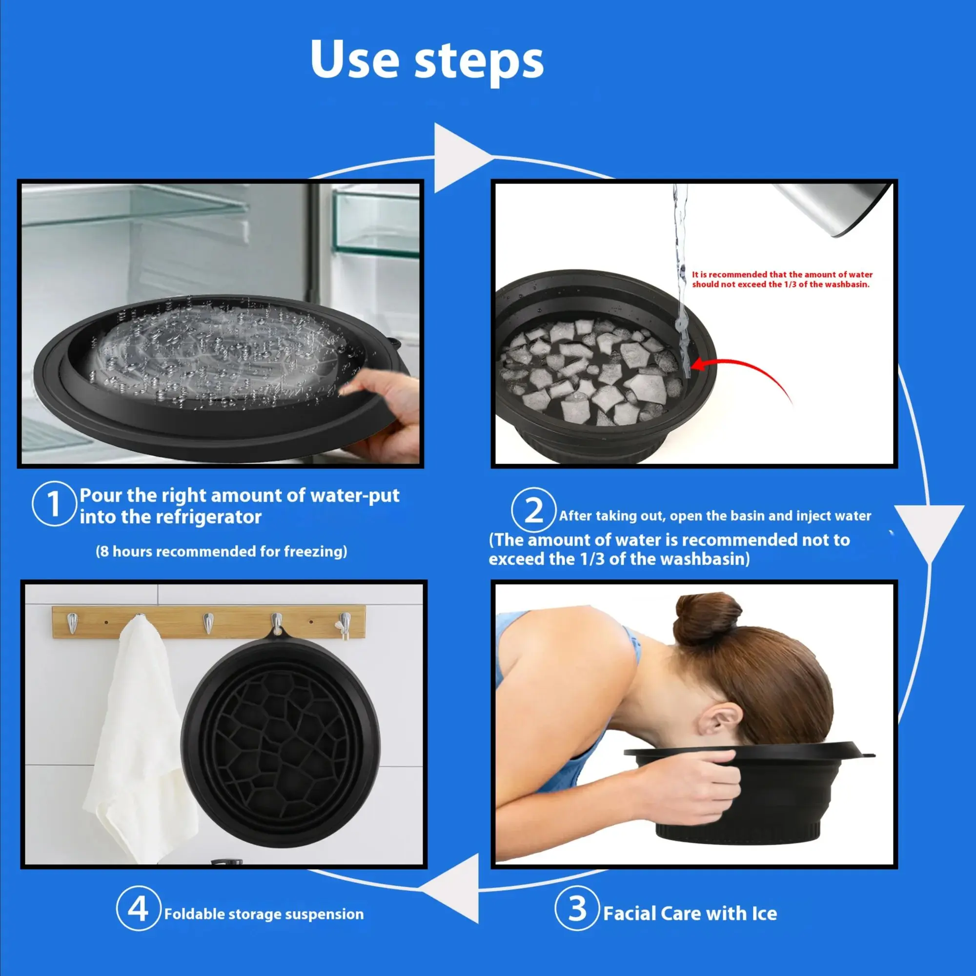 1PC Portable Folding Basin Household Facial Ice Bath Home Travel Carrying Built-In Ice Tray Bathroom Accessories For Soothe Skin