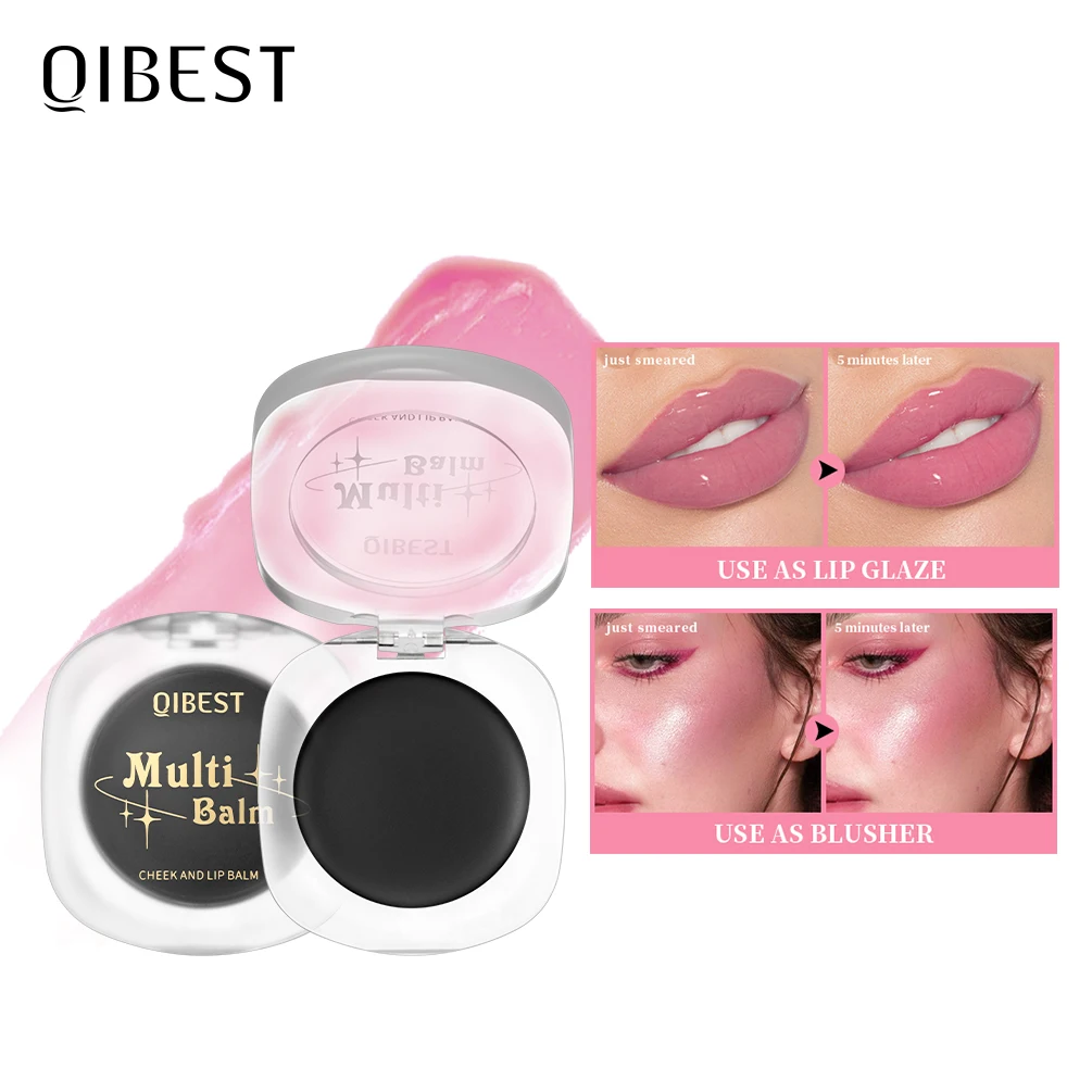 QIBEST Black Blush Balm Lipstick Moisturizing Color Change Ph Rouge Blusher Cream Natural Nude Lip Cheek Eyes Makeup Tools